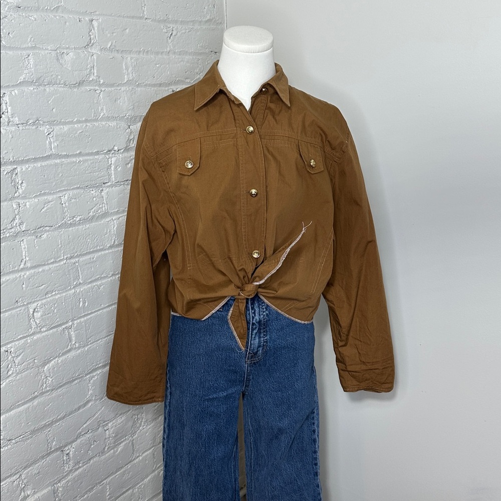 Gio'anna Vintage Brown Tie Front Button Down Blouse, Size 44 IT